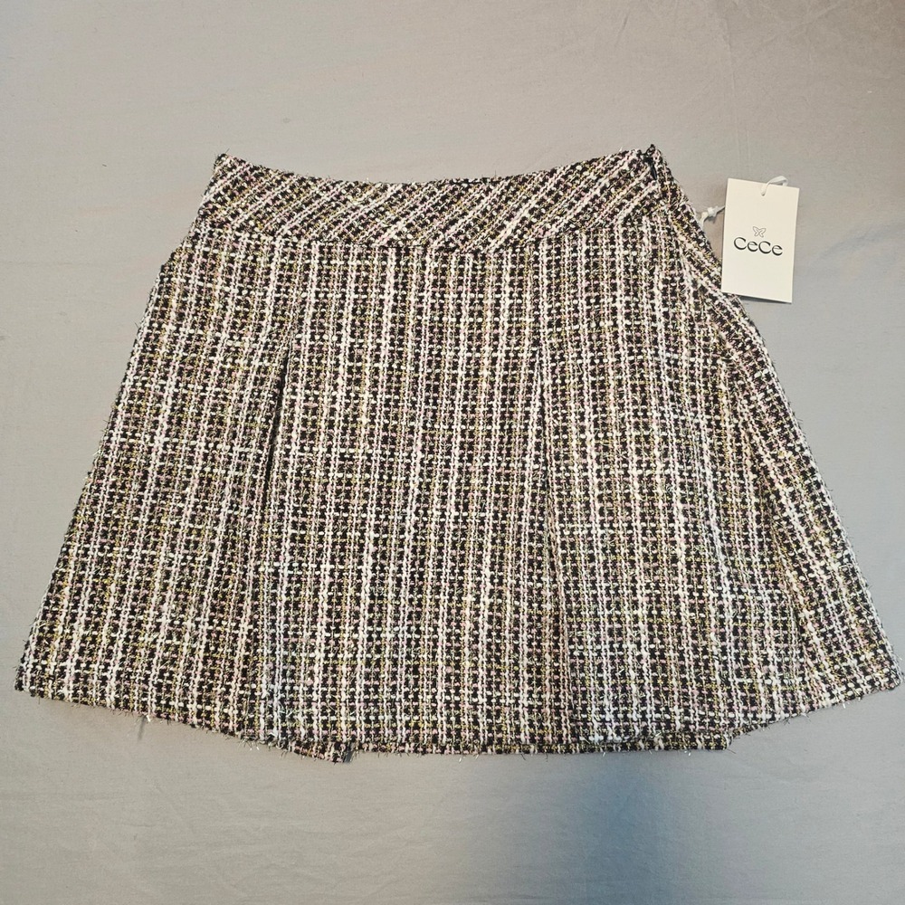 CeCe Time To Shine Size 14 Rich Black Pink Gold Tweed Skirt NWT $79 1050